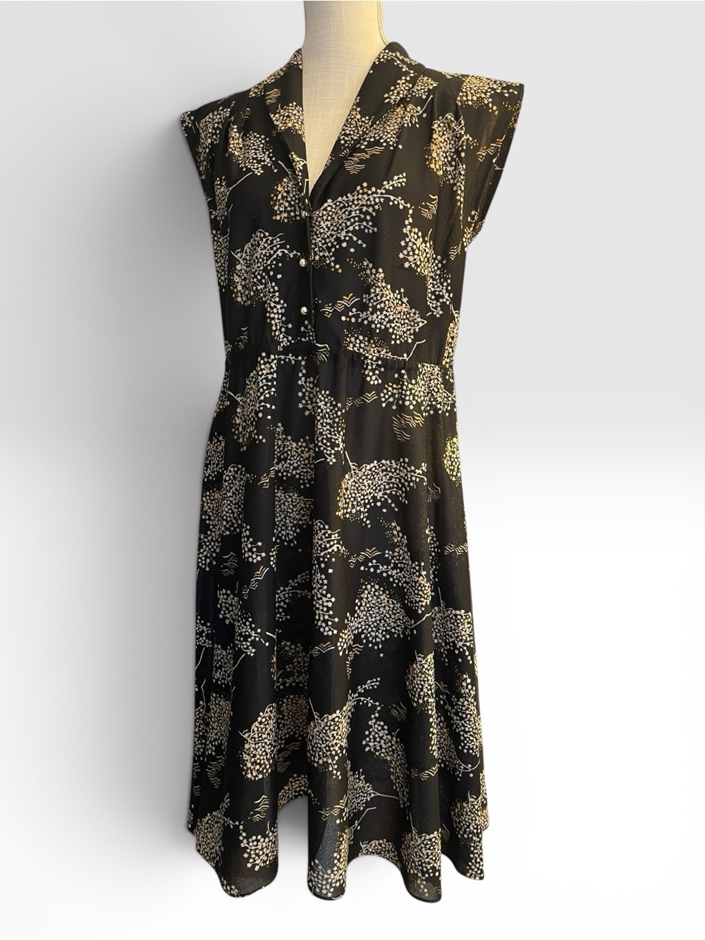 Vintage Jane Baar Secretary Midi Dress with Cap Sleeve and Faux Pearl Buttons